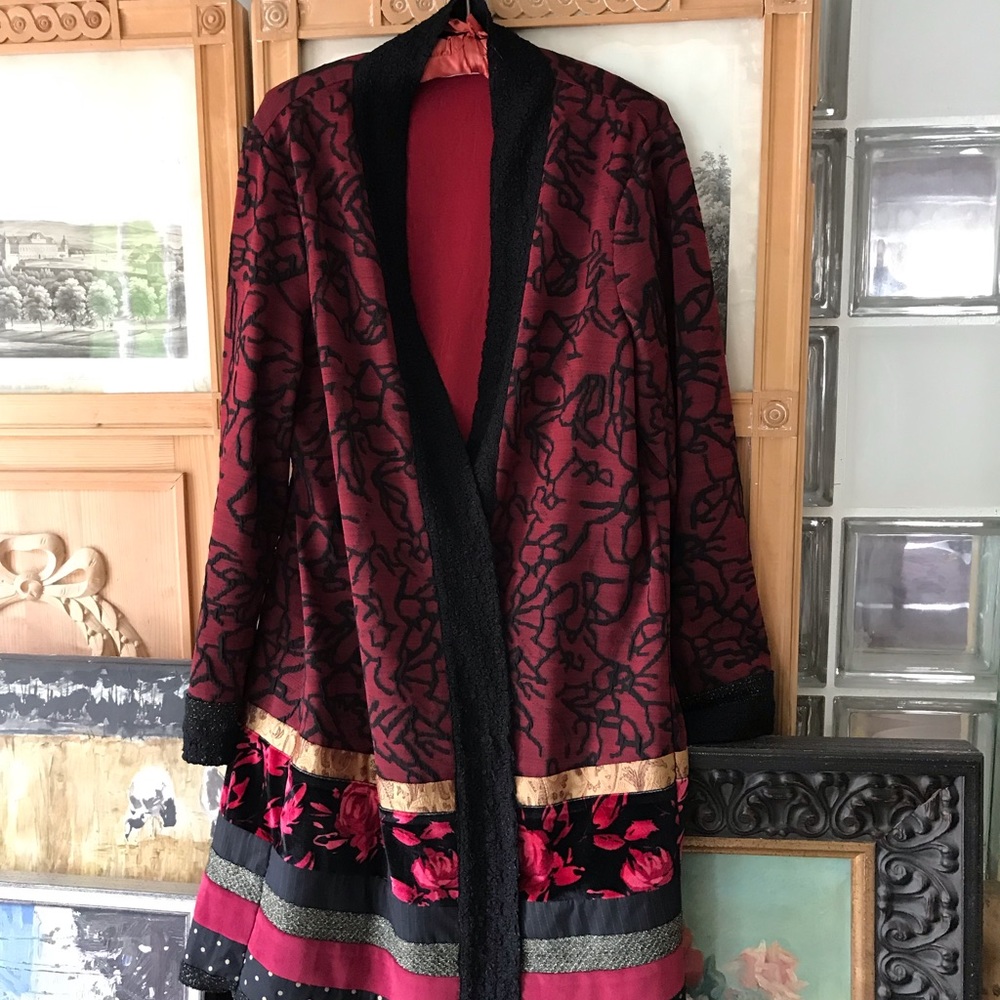 Chico’s Patch Work Holiday Jacket Knit Collet Sz L - image 1